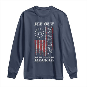 Ice Out No Human Is Illegal Long Sleeve Shirt Vintage Old 1776 US Flag TS10 Navy Print Your Wear
