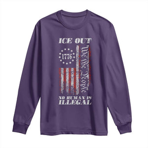 Ice Out No Human Is Illegal Long Sleeve Shirt Vintage Old 1776 US Flag TS10 Purple Print Your Wear