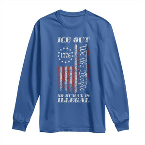 Ice Out No Human Is Illegal Long Sleeve Shirt Vintage Old 1776 US Flag TS10 Royal Blue Print Your Wear