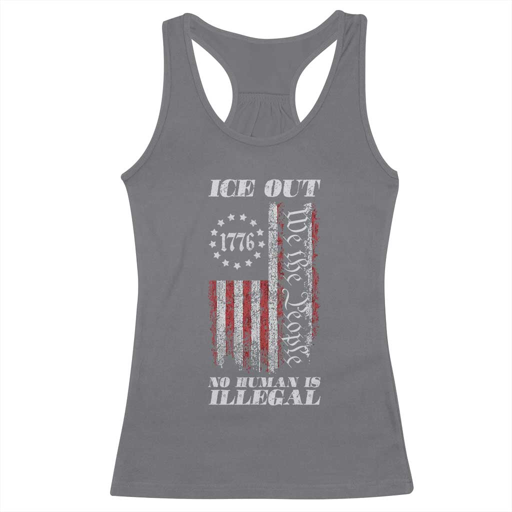 Ice Out No Human Is Illegal Racerback Tank Top Vintage Old 1776 US Flag TS10 Charcoal Print Your Wear