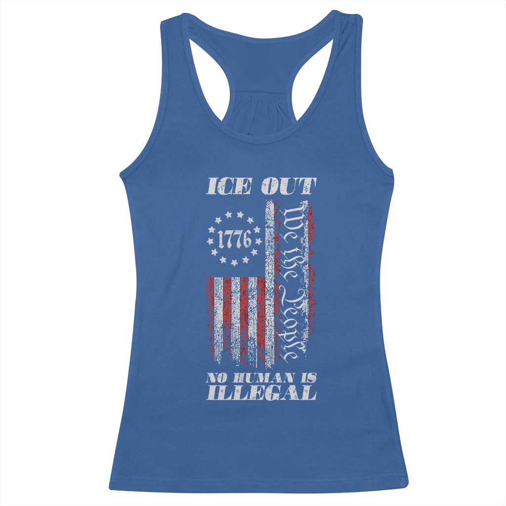 Ice Out No Human Is Illegal Racerback Tank Top Vintage Old 1776 US Flag TS10 Royal Blue Print Your Wear