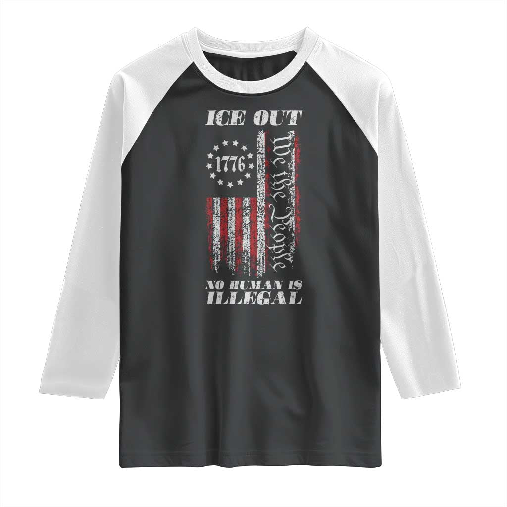Ice Out No Human Is Illegal Raglan Shirt Vintage Old 1776 US Flag TS10 Black White Print Your Wear