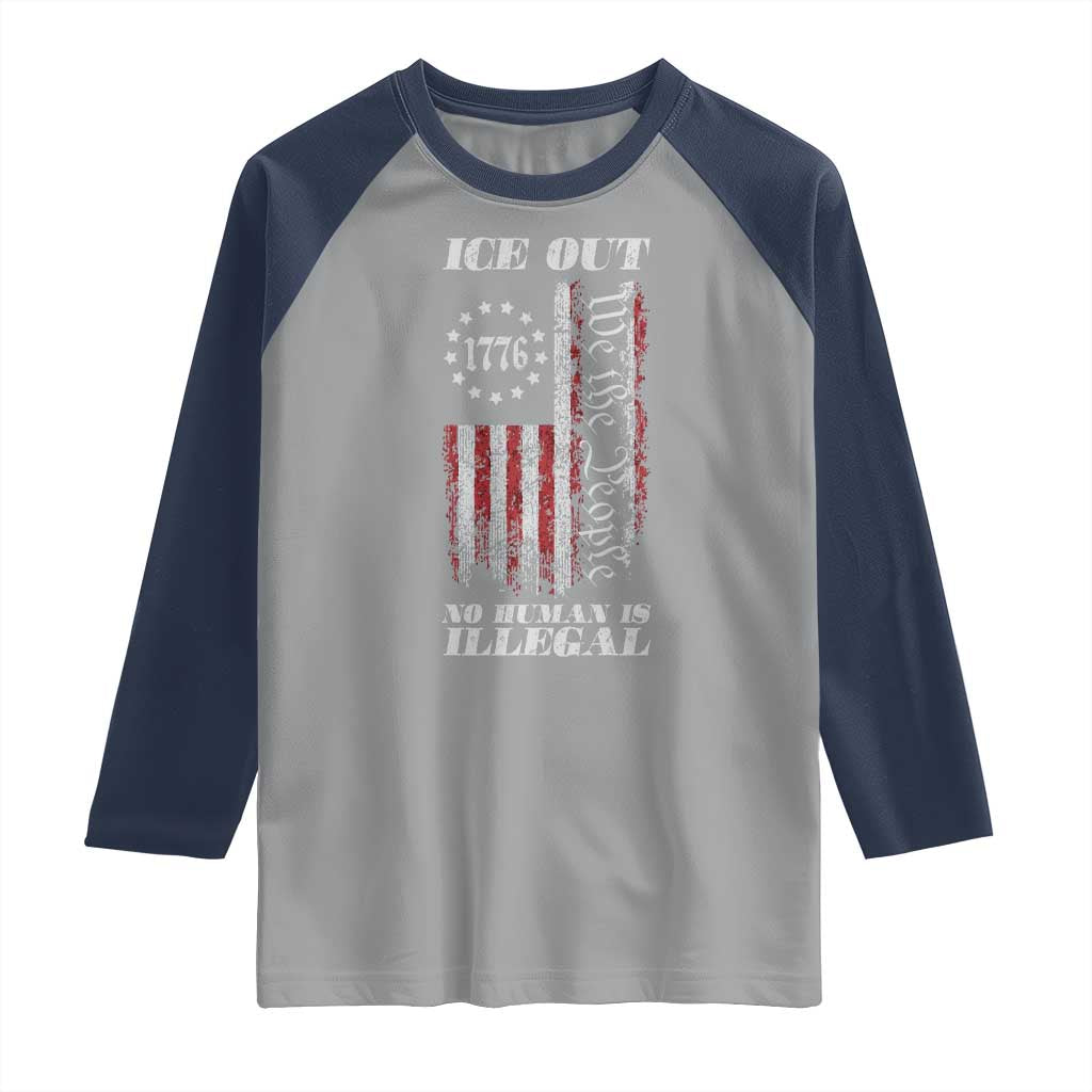 Ice Out No Human Is Illegal Raglan Shirt Vintage Old 1776 US Flag TS10 Sport Gray Navy Print Your Wear
