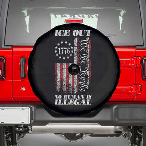 Ice Out No Human Is Illegal Spare Tire Cover Vintage Old 1776 US Flag TS10 Black Print Your Wear