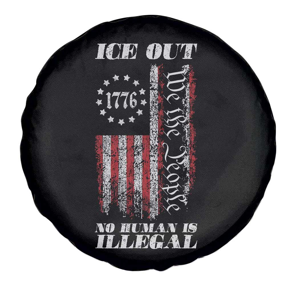 Ice Out No Human Is Illegal Spare Tire Cover Vintage Old 1776 US Flag TS10 Print Your Wear