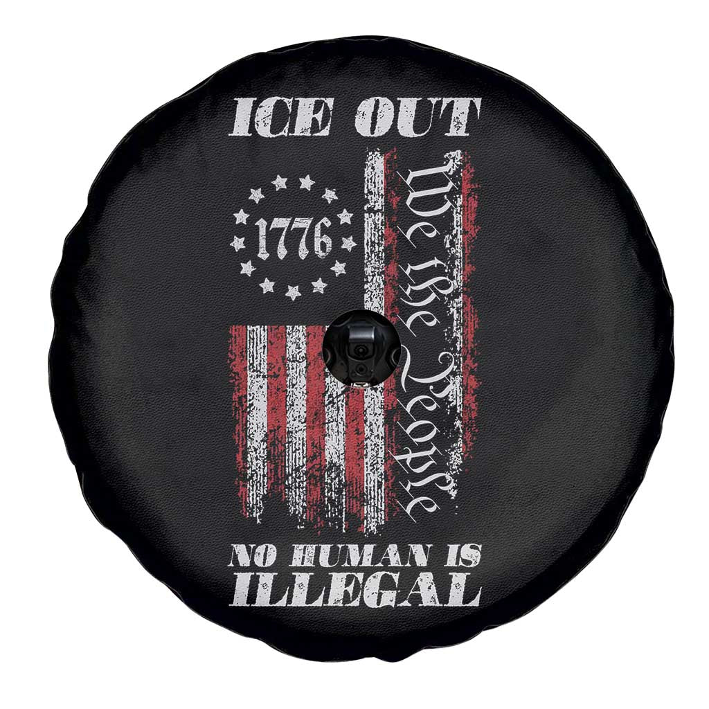 Ice Out No Human Is Illegal Spare Tire Cover Vintage Old 1776 US Flag TS10 Print Your Wear