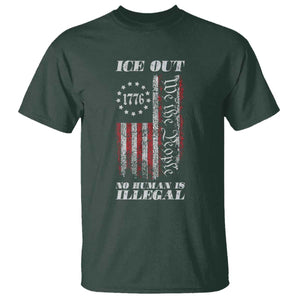 Ice Out No Human Is Illegal T Shirt Vintage Old 1776 US Flag TS10 Dark Forest Green Print Your Wear