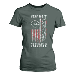 Ice Out No Human Is Illegal T Shirt For Women Vintage Old 1776 US Flag TS10 Dark Forest Green Print Your Wear