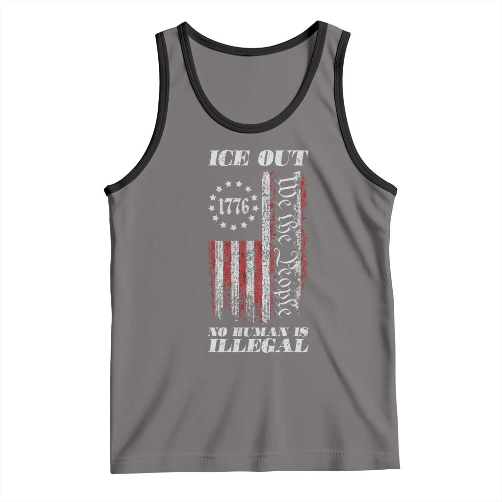 Ice Out No Human Is Illegal Tank Top Vintage Old 1776 US Flag TS10 Deep Heather Black Print Your Wear