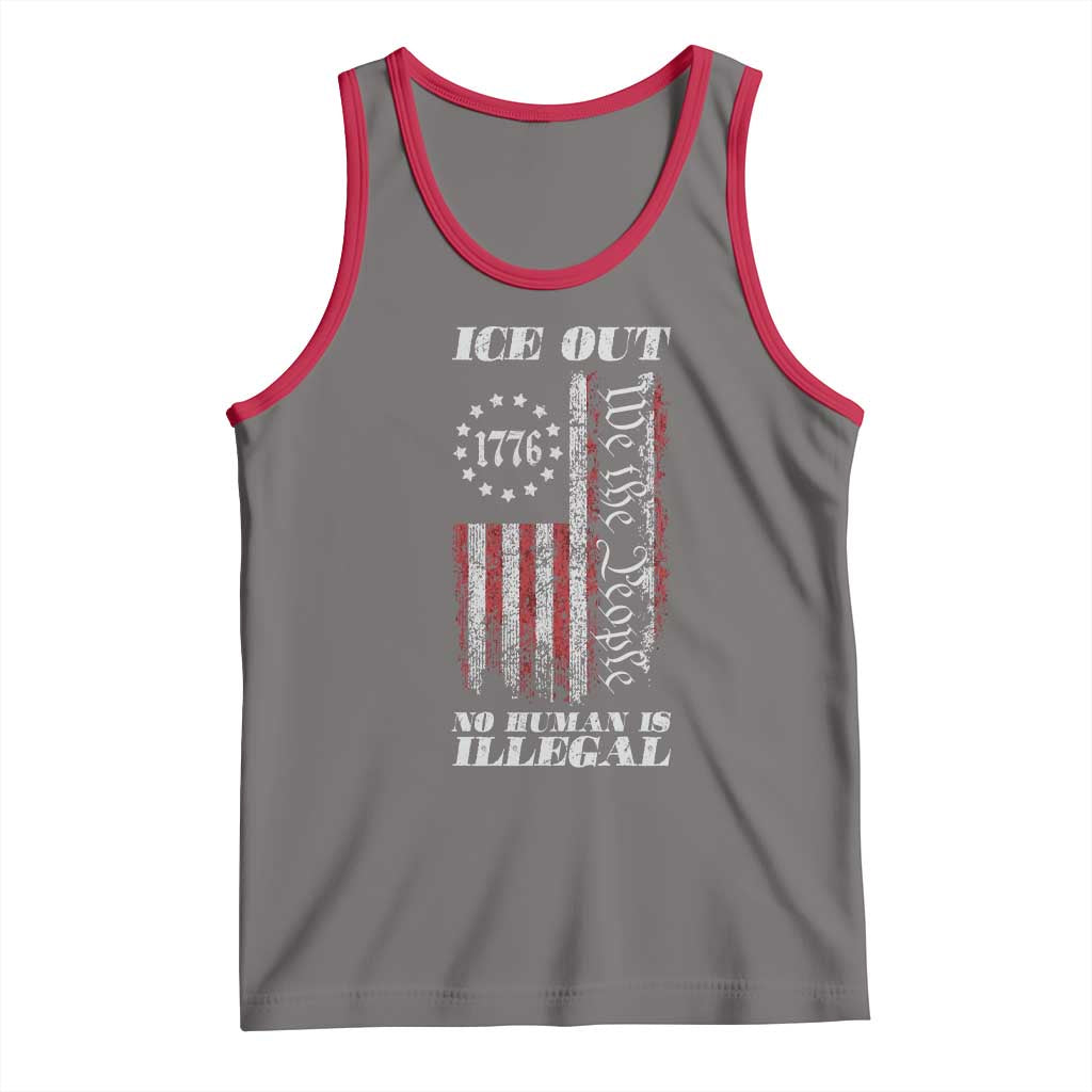 Ice Out No Human Is Illegal Tank Top Vintage Old 1776 US Flag TS10 Deep Heather Red Print Your Wear