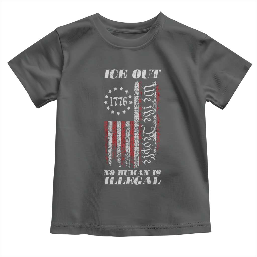 Ice Out No Human Is Illegal Toddler T Shirt Vintage Old 1776 US Flag TS10 Dark Heather Print Your Wear