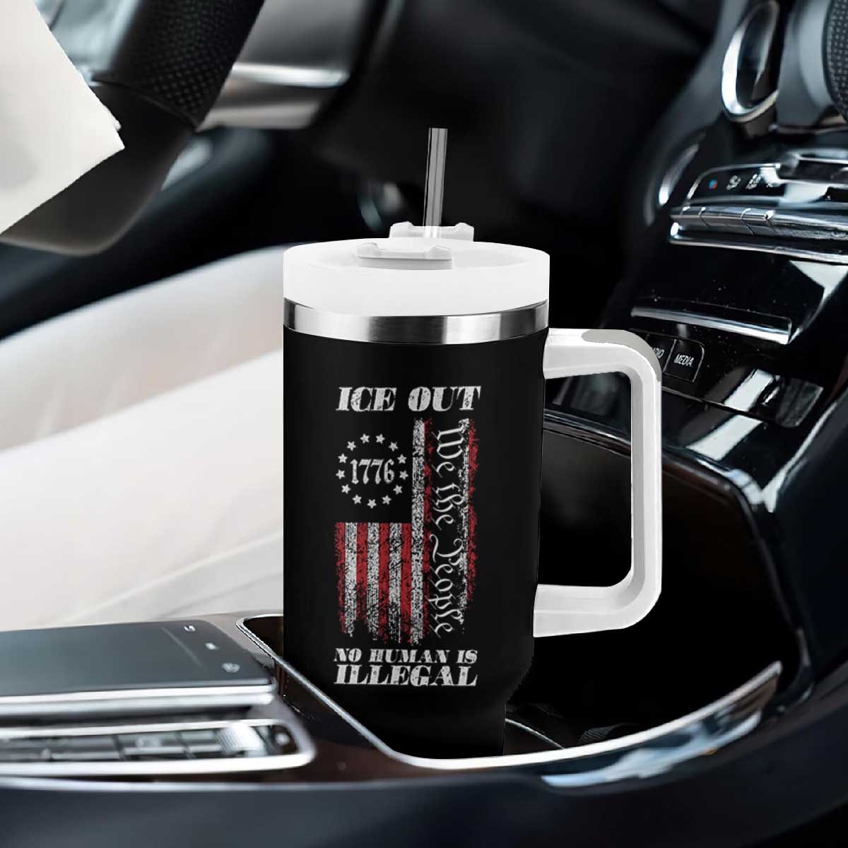 Ice Out No Human Is Illegal Tumbler With Handle Vintage Old 1776 US Flag TS10 Print Your Wear