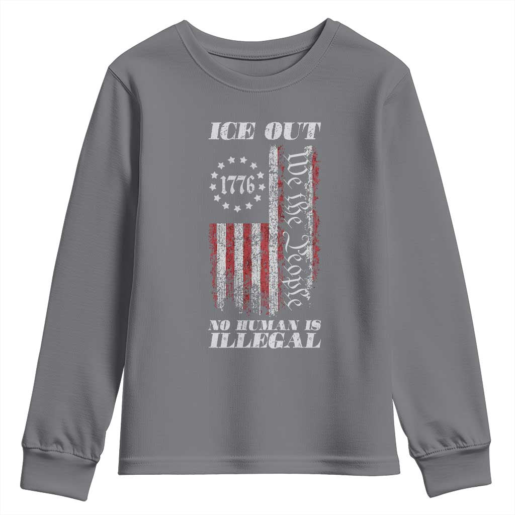 Ice Out No Human Is Illegal Youth Sweatshirt Vintage Old 1776 US Flag TS10 Charcoal Print Your Wear