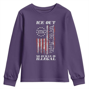 Ice Out No Human Is Illegal Youth Sweatshirt Vintage Old 1776 US Flag TS10 Purple Print Your Wear