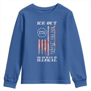 Ice Out No Human Is Illegal Youth Sweatshirt Vintage Old 1776 US Flag TS10 Royal Blue Print Your Wear