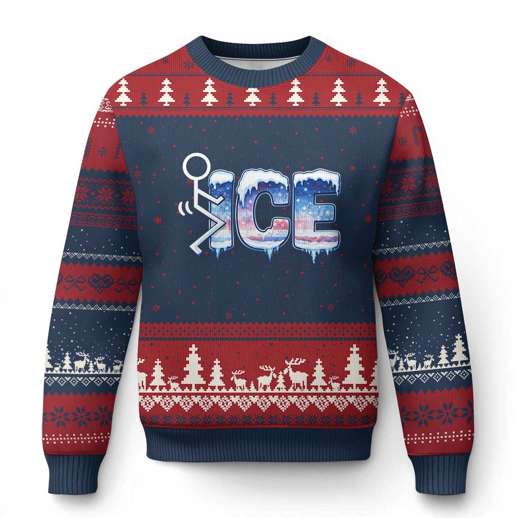 Fck Ice Ugly Christmas Sweater Sarcastic Immigration Protest TS10 Navy Red Print Your Wear