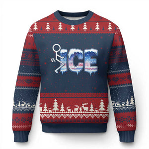 Fck Ice Ugly Christmas Sweater Sarcastic Immigration Protest TS10 Navy Red Print Your Wear