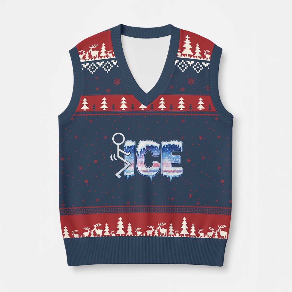Fck Ice V-Neck Knit Sweater Vest Sarcastic Immigration Protest TS10 Navy Red Print Your Wear