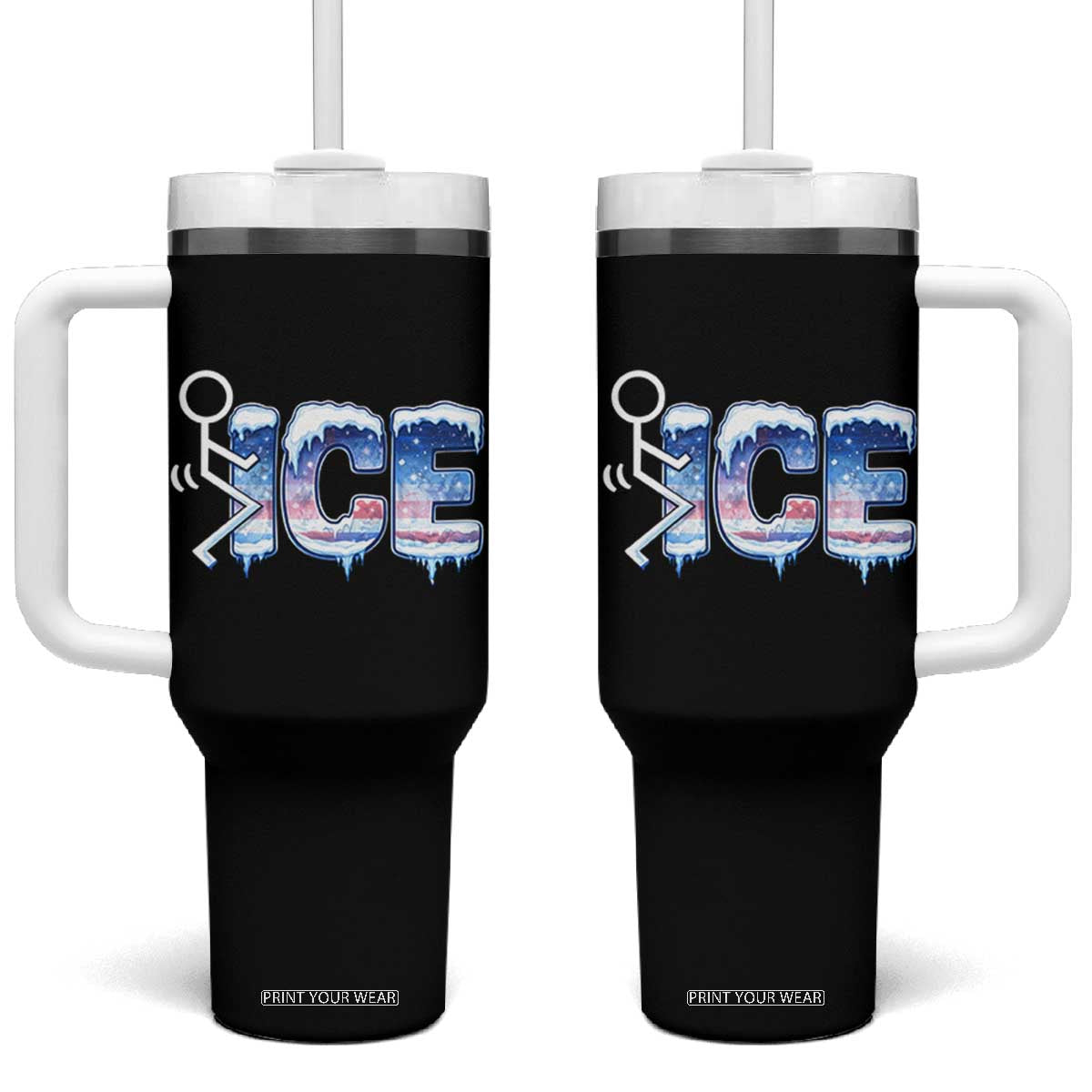 Fck Ice Tumbler With Handle Sarcastic Immigration Protest TS10 One Size: 40 oz Black Print Your Wear