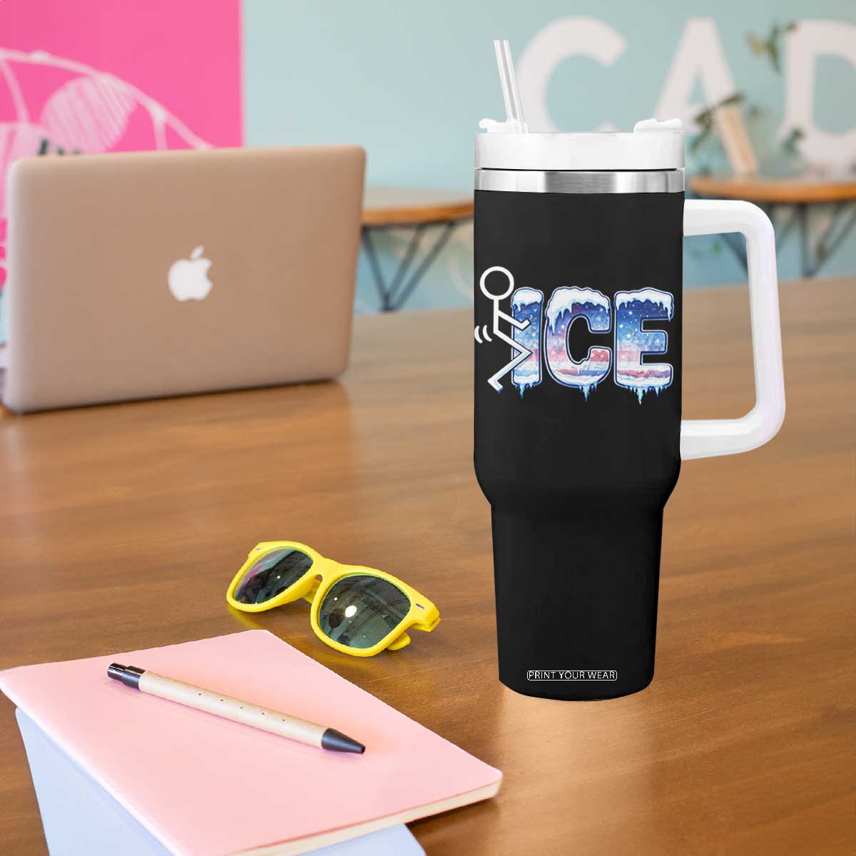 Fck Ice Tumbler With Handle Sarcastic Immigration Protest TS10 Print Your Wear