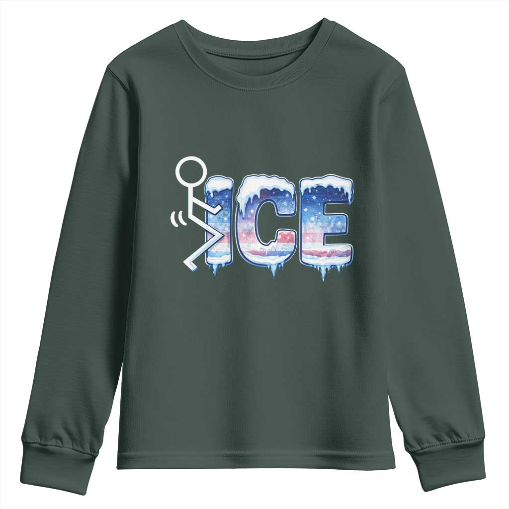 Fck Ice Youth Sweatshirt Sarcastic Immigration Protest TS10 Dark Forest Green Print Your Wear