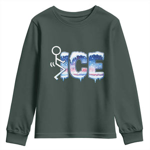 Fck Ice Youth Sweatshirt Sarcastic Immigration Protest TS10 Dark Forest Green Print Your Wear