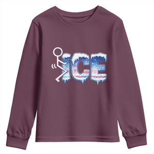 Fck Ice Youth Sweatshirt Sarcastic Immigration Protest TS10 Maroon Print Your Wear
