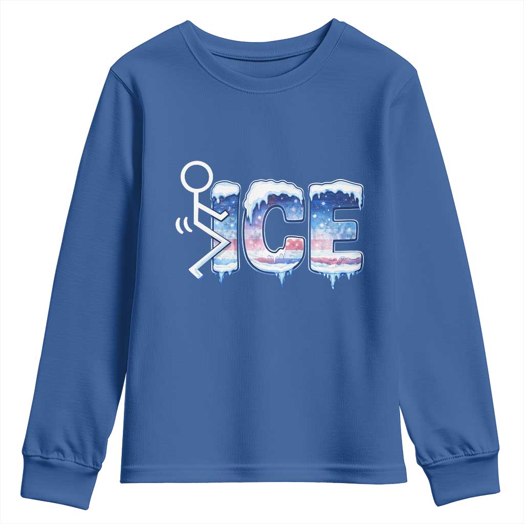 Fck Ice Youth Sweatshirt Sarcastic Immigration Protest TS10 Royal Blue Print Your Wear