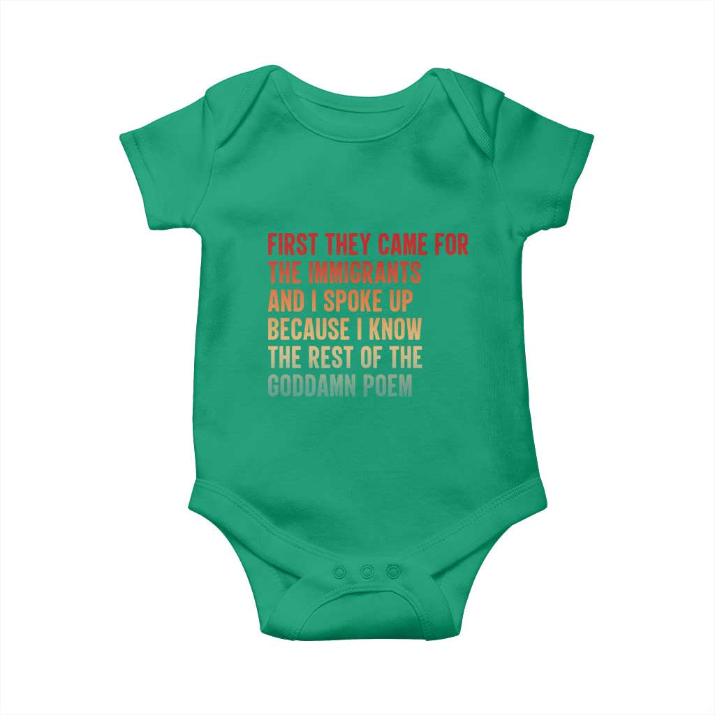 First They Came For The Immigrants Baby Onesie Retro Human Rights Protest TS10 Irish Green Print Your Wear