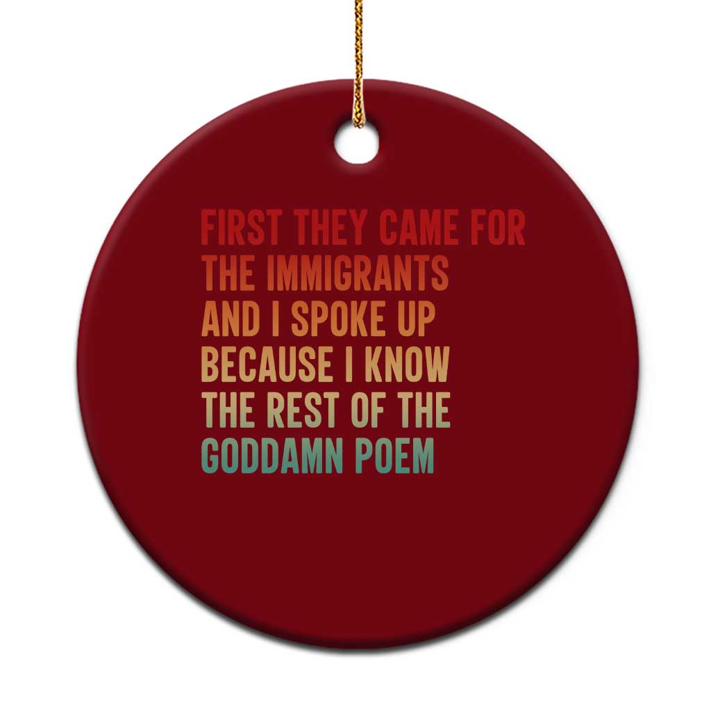 First They Came For The Immigrants Ceramic Ornament Retro Human Rights Protest TS10 1pc Red Print Your Wear