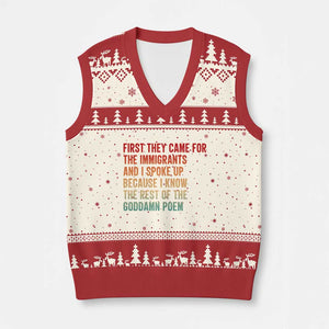 First They Came For The Immigrants V-Neck Knit Sweater Vest Retro Human Rights Protest TS10 Beige Red Print Your Wear