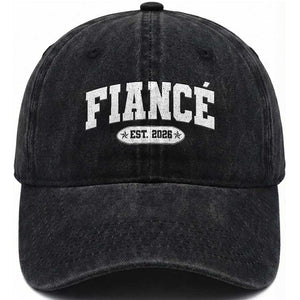 Fiance Est 2026 Washed Cotton Baseball Cap Future Mr. and Mrs. Boyfriend Engagement Gift TS10 Washed Cap Universal Fit Black Print Your Wear