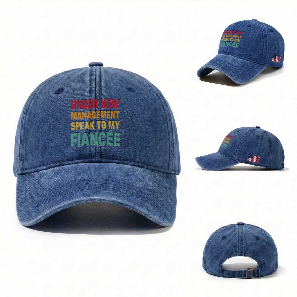 Funny Fiancé Washed Cotton Baseball Cap Under New Management Speak to My Fiancee TS10 Washed Cap Universal Fit Royal Blue Print Your Wear