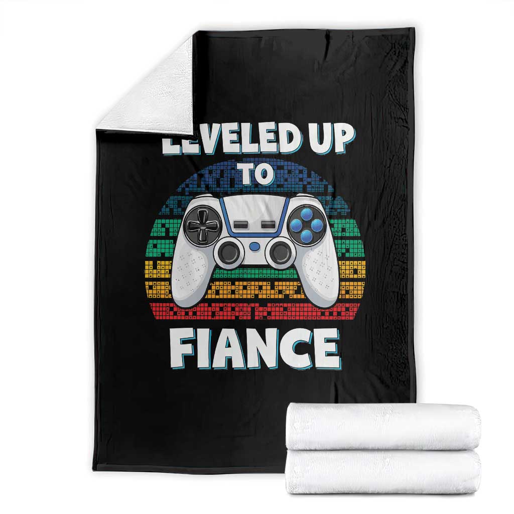 Leveled Up To Fiance Throw Blanket Retro Newly Engaged Gifts For Him TS10 Black Print Your Wear