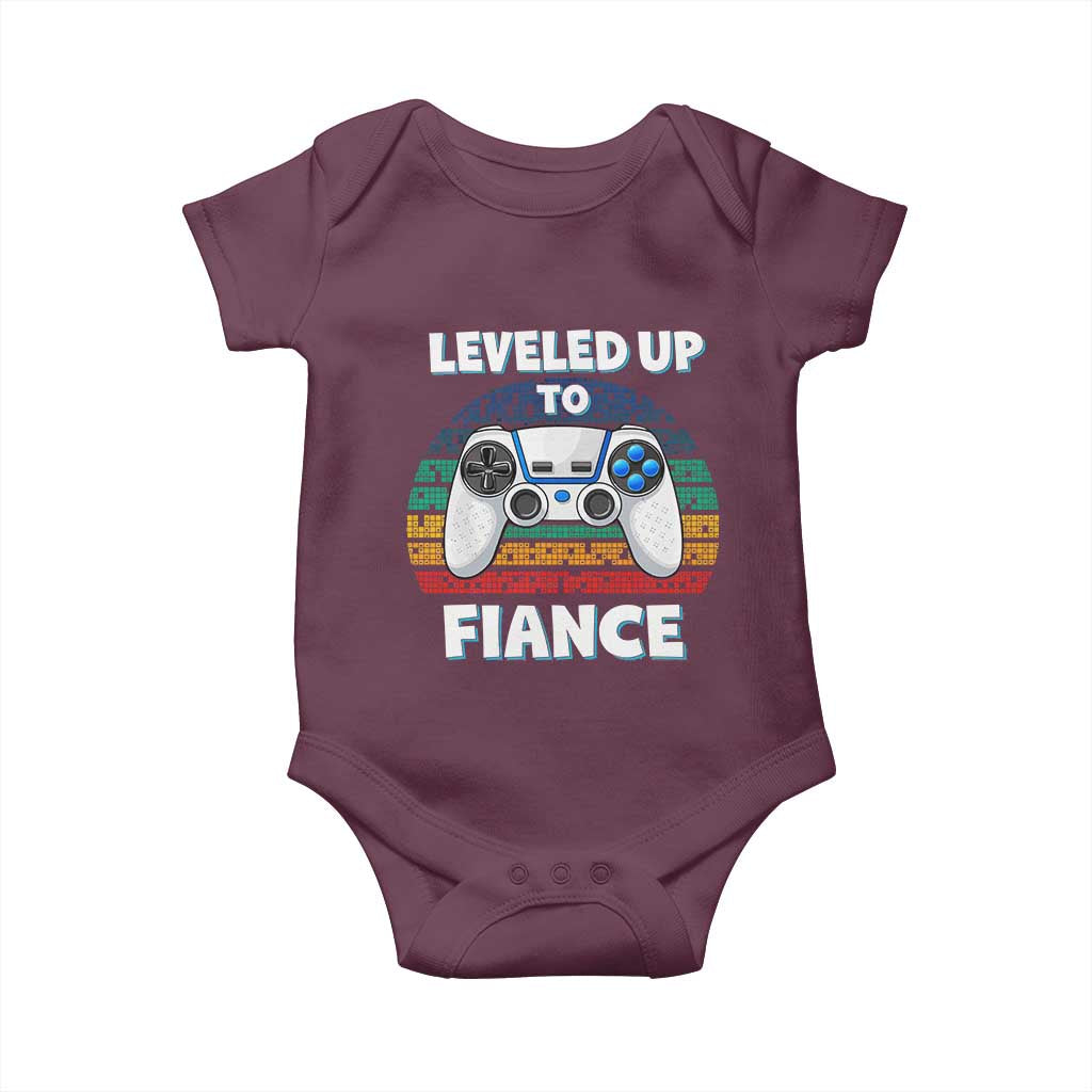 Leveled Up To Fiance Baby Onesie Retro Newly Engaged Gifts For Him TS10 Maroon Print Your Wear