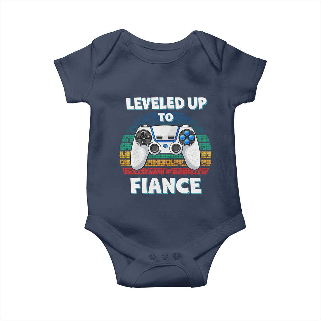 Leveled Up To Fiance Baby Onesie Retro Newly Engaged Gifts For Him TS10 Navy Print Your Wear
