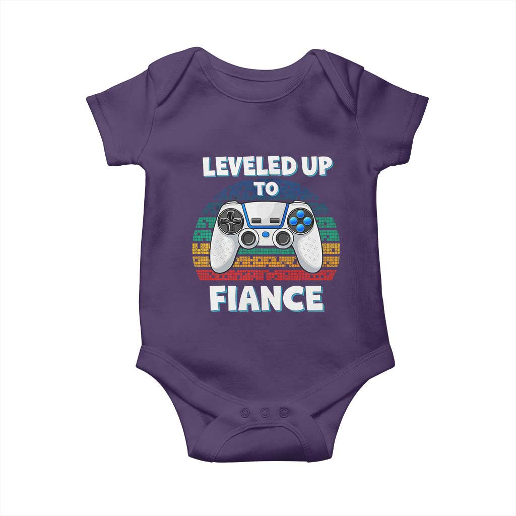 Leveled Up To Fiance Baby Onesie Retro Newly Engaged Gifts For Him TS10 Purple Print Your Wear
