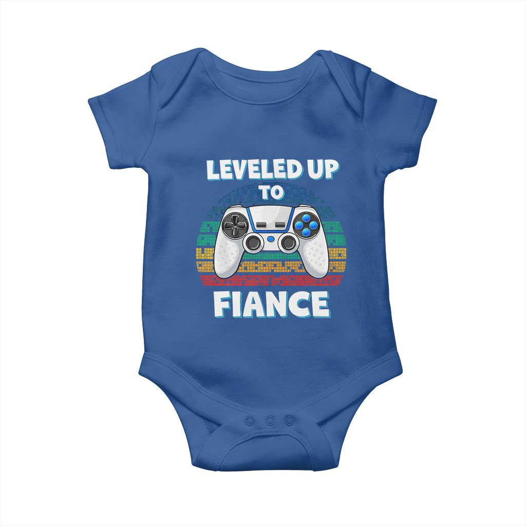 Leveled Up To Fiance Baby Onesie Retro Newly Engaged Gifts For Him TS10 Royal Blue Print Your Wear