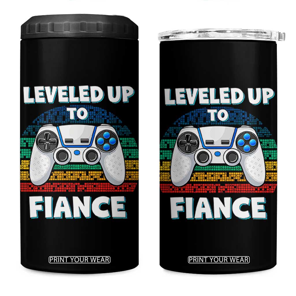 Leveled Up To Fiance 4 in 1 Can Cooler Tumbler Retro Newly Engaged Gifts For Him TS10 One Size: 16 oz Black Print Your Wear