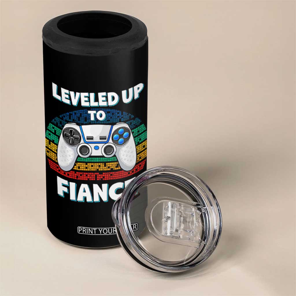 Leveled Up To Fiance 4 in 1 Can Cooler Tumbler Retro Newly Engaged Gifts For Him TS10 Print Your Wear
