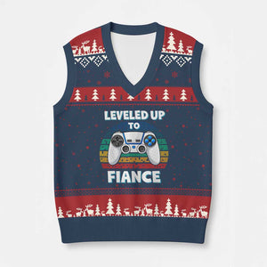 Leveled Up To Fiance V-Neck Knit Sweater Vest Retro Newly Engaged Gifts For Him TS10 Navy Red Print Your Wear