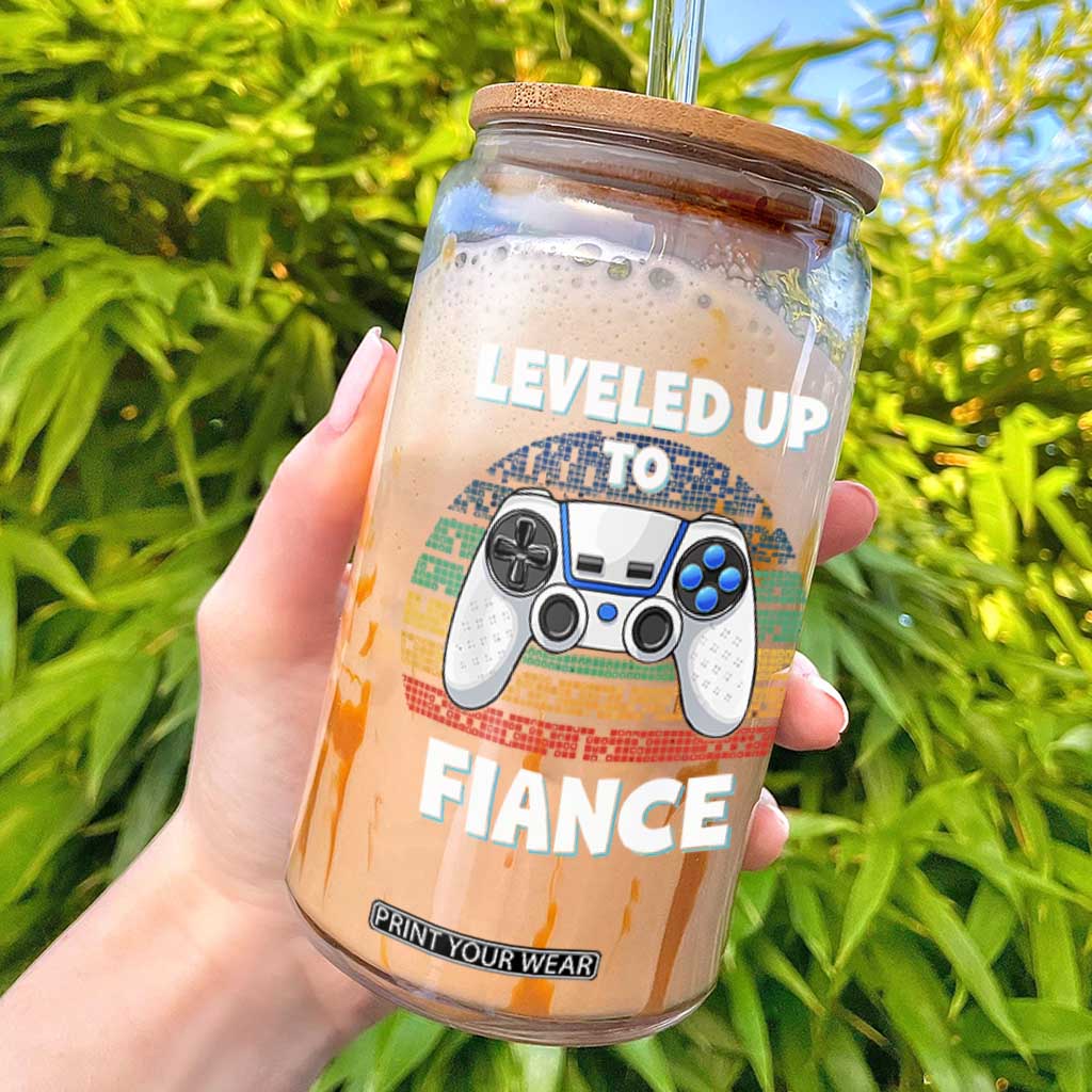 Leveled Up To Fiance Glass Can Retro Newly Engaged Gifts For Him TS10 Black Print Your Wear