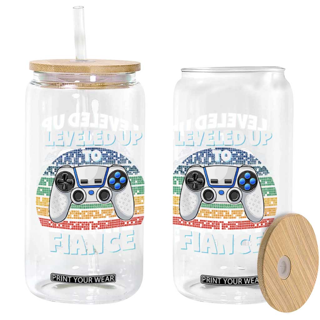 Leveled Up To Fiance Glass Can Retro Newly Engaged Gifts For Him TS10 Print Your Wear