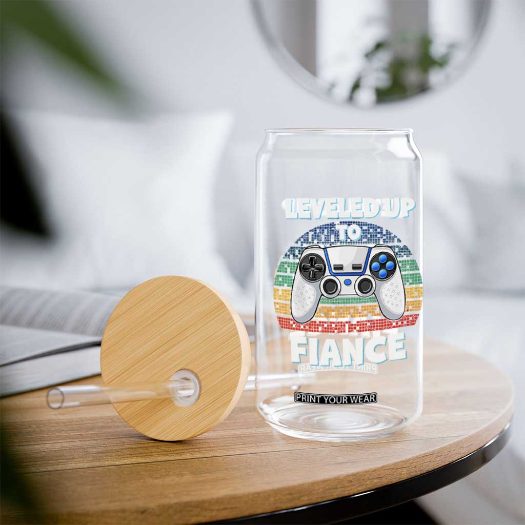 Leveled Up To Fiance Glass Can Retro Newly Engaged Gifts For Him TS10 Print Your Wear