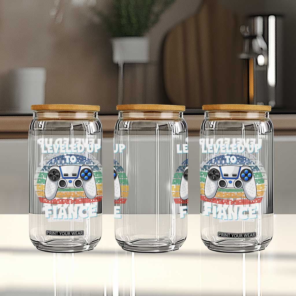 Leveled Up To Fiance Glass Can Retro Newly Engaged Gifts For Him TS10 Print Your Wear