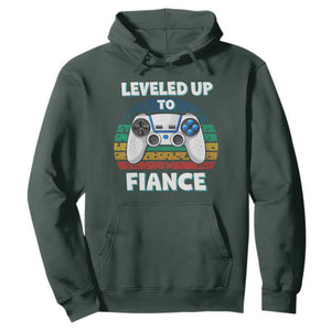 Leveled Up To Fiance Hoodie Retro Newly Engaged Gifts For Him TS10 Dark Forest Green Print Your Wear