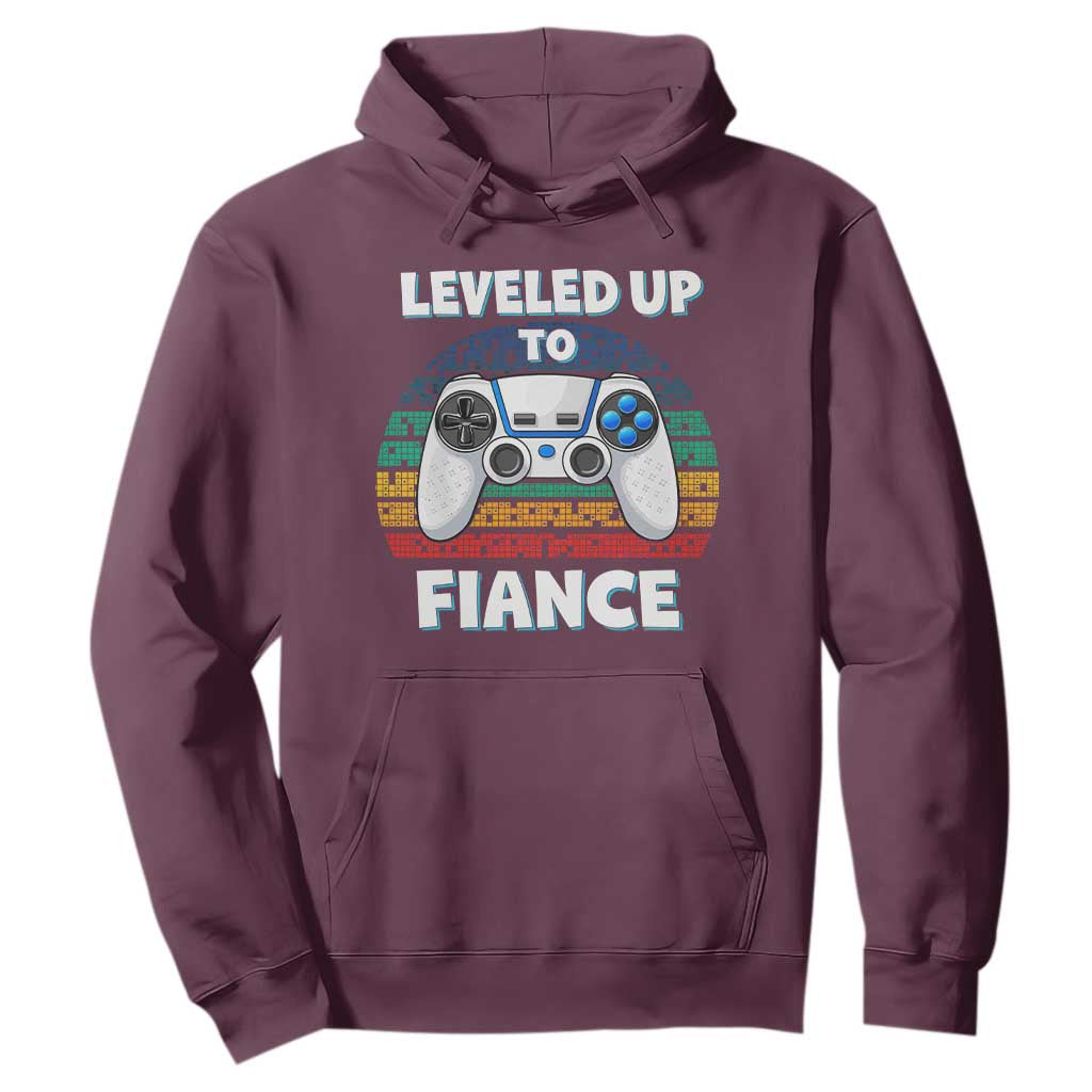 Leveled Up To Fiance Hoodie Retro Newly Engaged Gifts For Him TS10 Maroon Print Your Wear