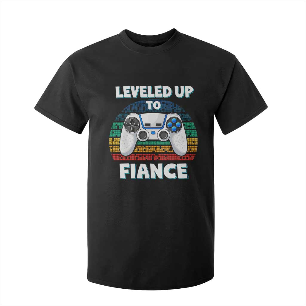 Leveled Up To Fiance T Shirt For Kid Retro Newly Engaged Gifts For Him TS10 Black Print Your Wear