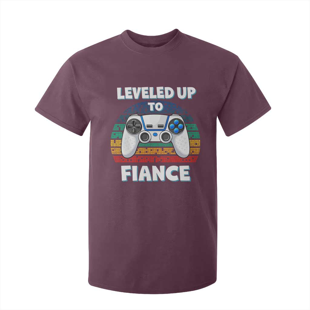 Leveled Up To Fiance T Shirt For Kid Retro Newly Engaged Gifts For Him TS10 Maroon Print Your Wear