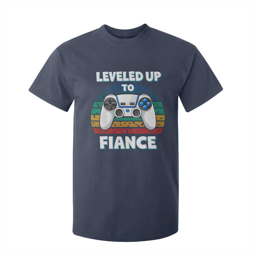 Leveled Up To Fiance T Shirt For Kid Retro Newly Engaged Gifts For Him TS10 Navy Print Your Wear